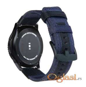 Platnena teget narukvica sa koznim detaljima 22mm Samsung,Huawei watch